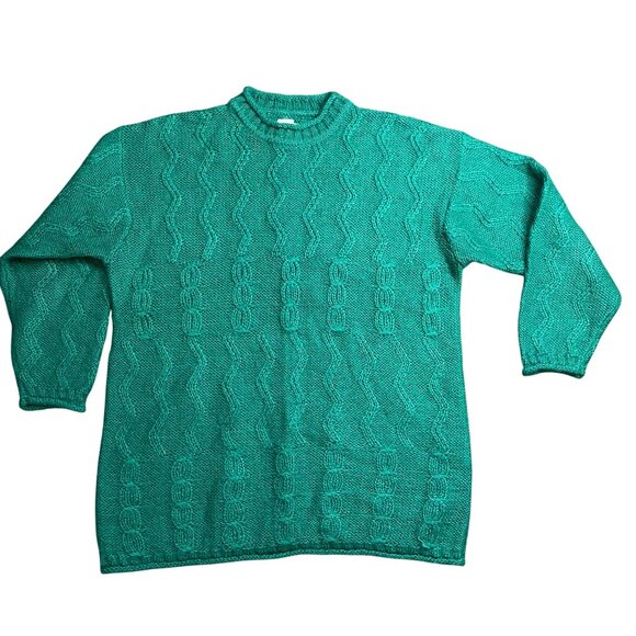 Vintage Esprit Cable Knit Sweater Womens Large Oversized Green Mohair Wool Blend - Picture 1 of 11